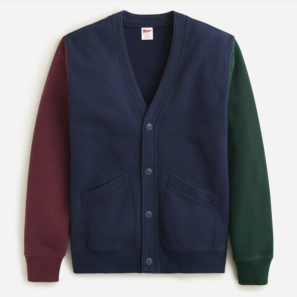 J. Crew Heritage 14 oz. fleece cardigan sweatshirt in colorblock Size S
